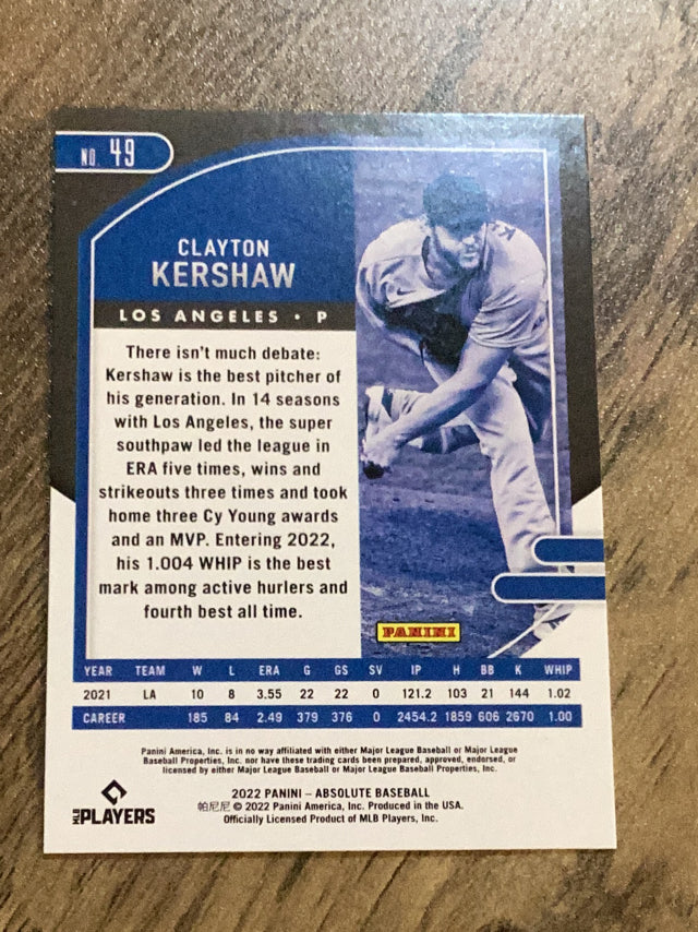 Clayton Kershaw Los Angeles Dodgers MLB 2022 Panini Absolute 49 Panini