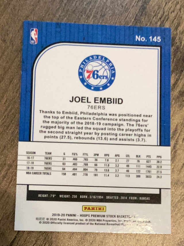 Joel Embiid Philadelphia 76ers NBA 2019-20 Hoops Premium Stock 145 Panini