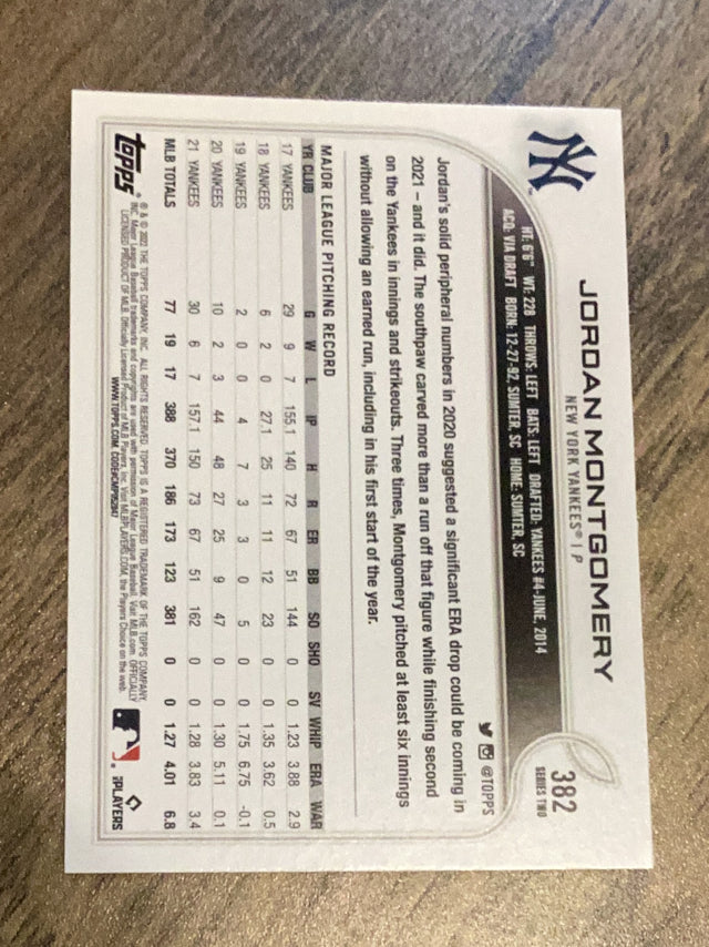 Jordan Montgomery New York Yankees MLB 2022 Topps 382 Topps