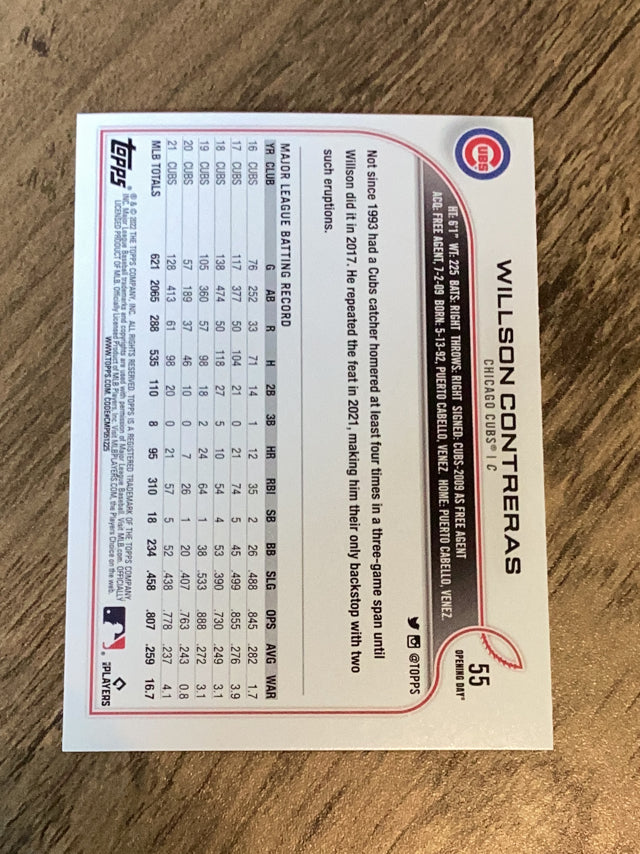 Willson Contreras Chicago Cubs MLB 2022 Topps Opening Day 55 Topps