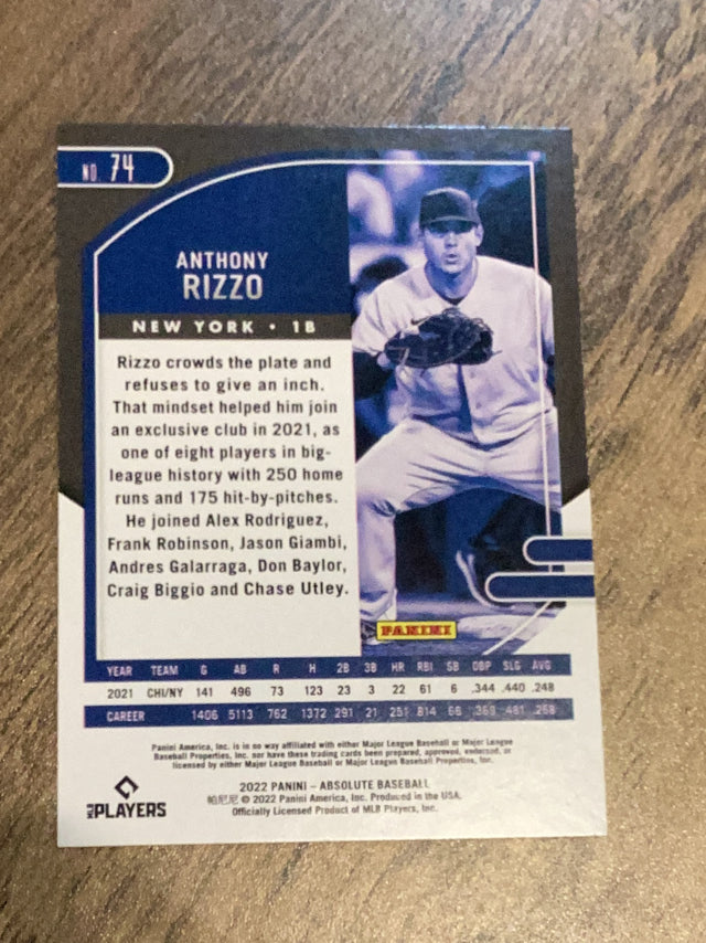 Anthony Rizzo New York Yankees  MLB 2022 Panini Absolute 74 Panini