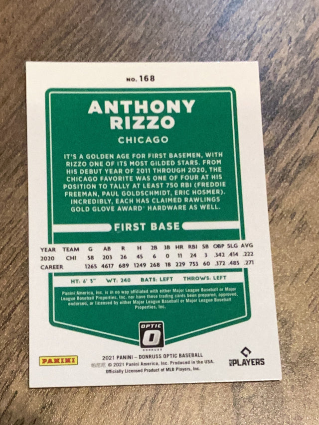 Anthony Rizzo Chicago Cubs MLB 2021 Donruss Optic 168 Donruss