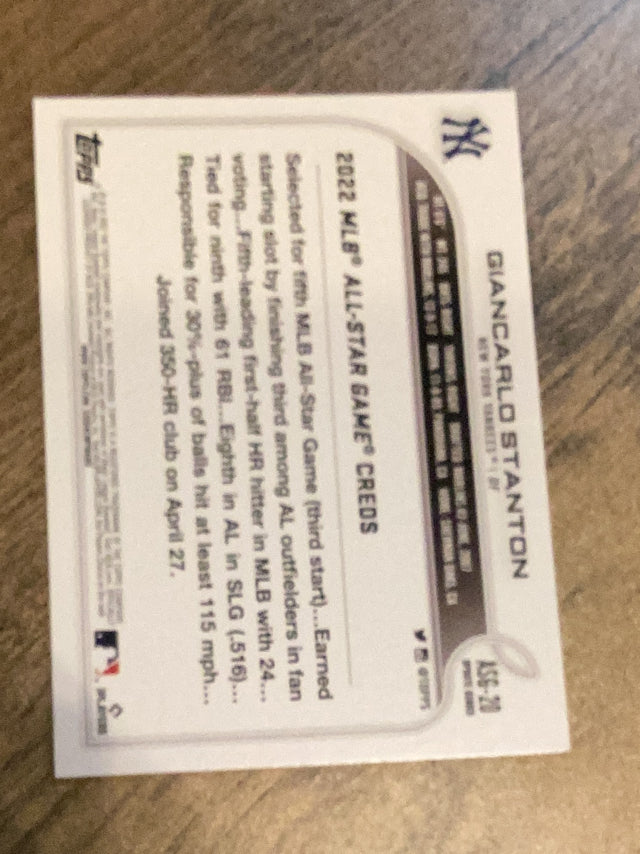 Giancarlo Stanton New York Yankees MLB 2022 Topps Update: 2022 MLB All-Star Game ASG-20 Topps