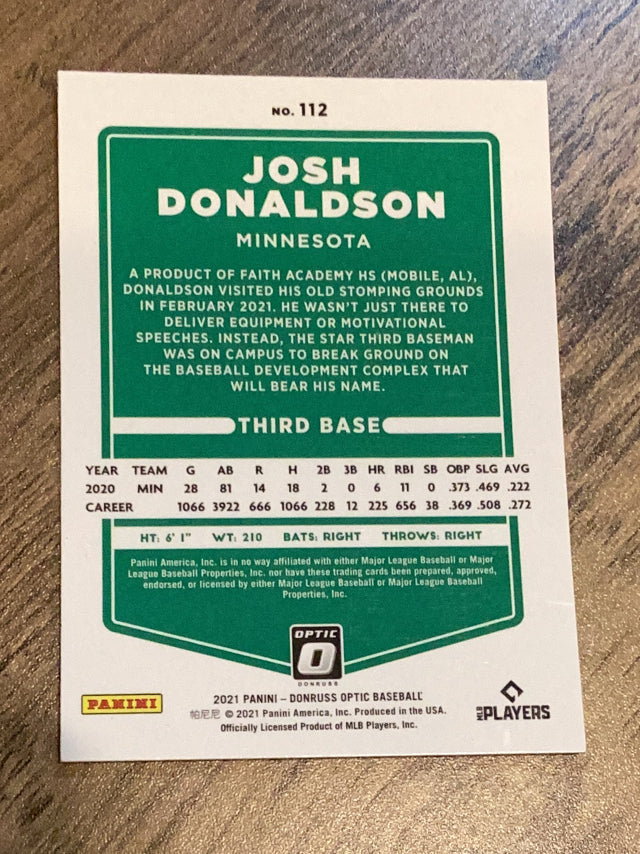Josh Donaldson Minnesota Twins MLB 2021 Donruss Optic 112 Donruss