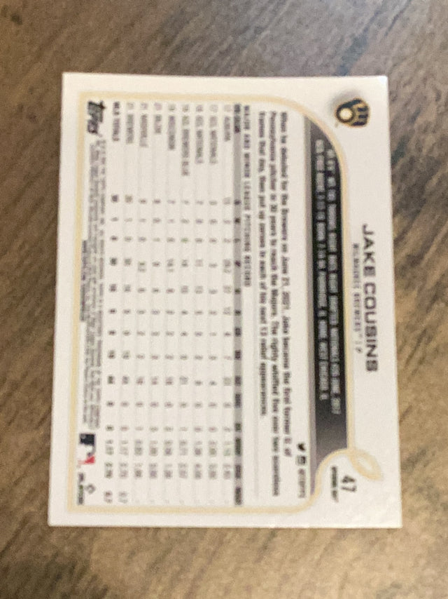 Jake Cousins Milwaukee Brewers MLB 2022 Topps Opening Day 47 RC Topps