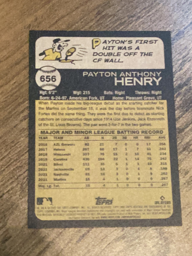 Payton Henry Miami Marlins MLB 2022 Topps Heritage 656 RC Topps