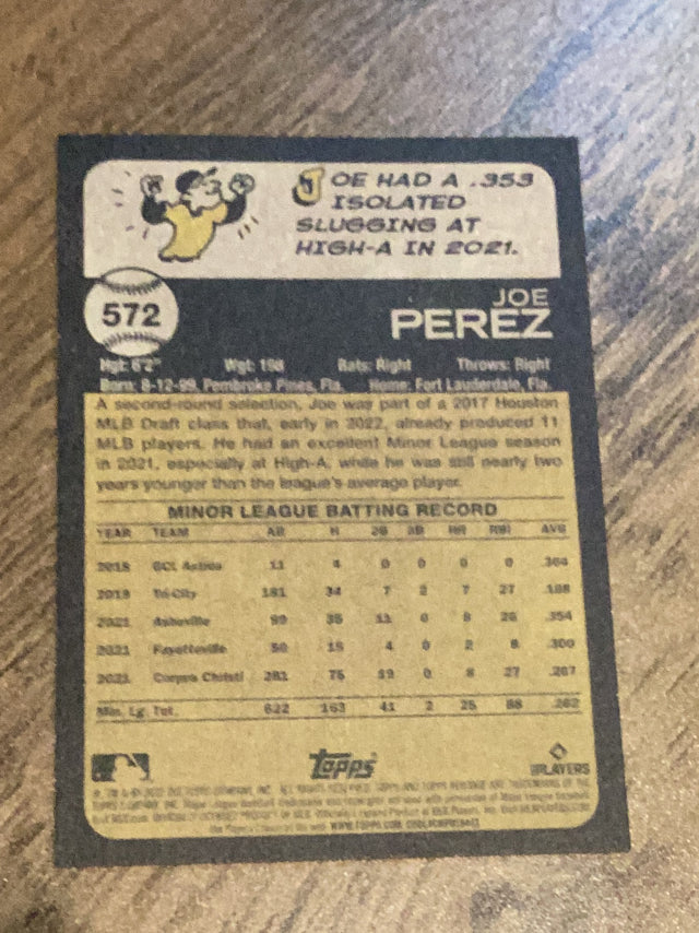 Joe Perez Houston Astros MLB 2022 Topps Heritage 572 RC Topps