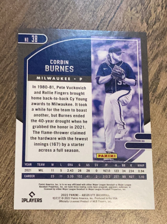 Corbin Burnes Milwaukee Brewers MLB 2022 Panini Absolute 38 Panini