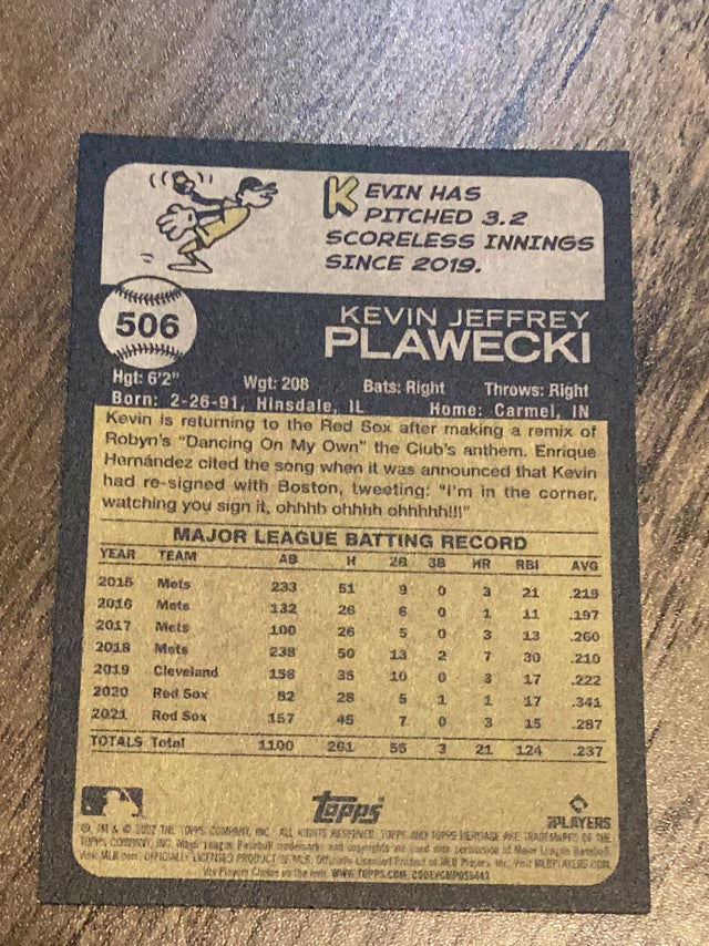 Kevin Plawecki Boston Red Sox MLB 2022 Topps Heritage 506 Topps