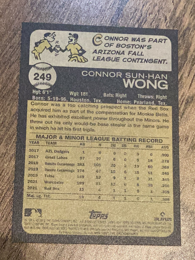 Connor Wong Boston Red Sox MLB 2022 Topps Heritage 249 RC Topps