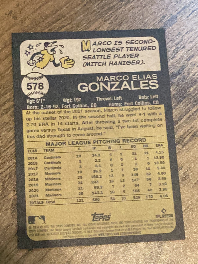 Marco Gonzales Seattle Mariners MLB 2022 Topps Heritage 578 Topps