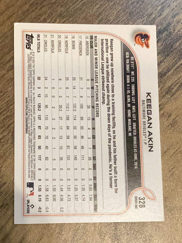 Keegan Akin Baltimore Orioles MLB 2022 Topps 328 Topps