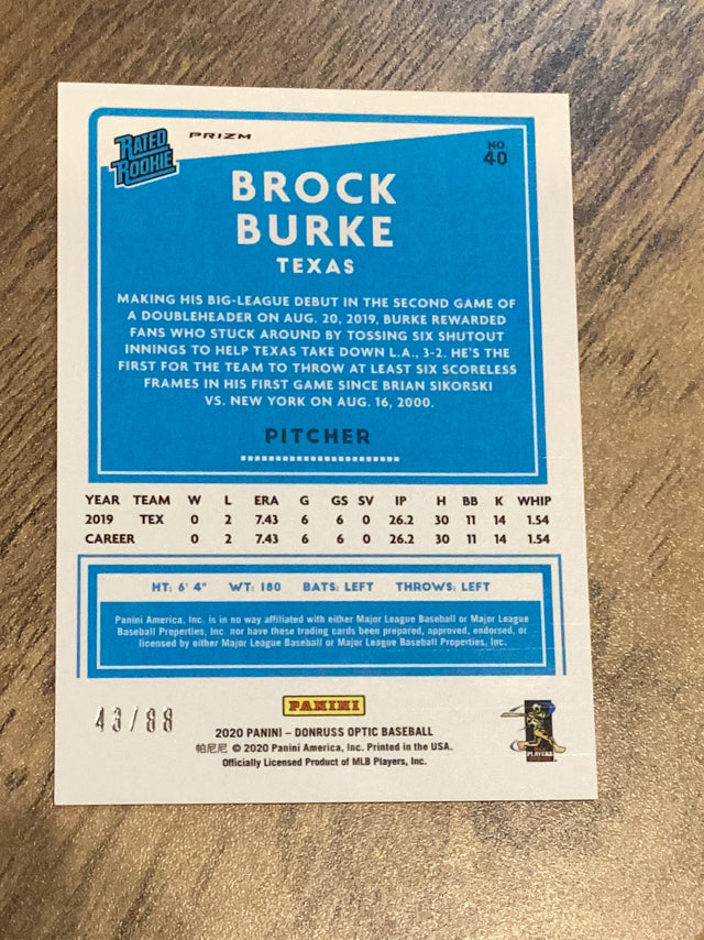 Brock Burke Texas Rangers MLB 2020 Donruss Optic - Dragon Red 40 RR, SN88 Donruss