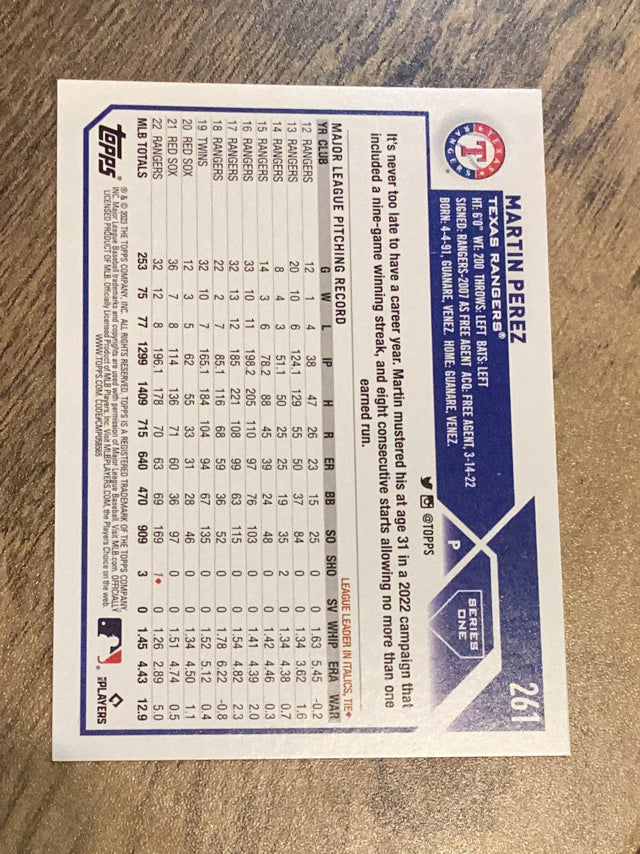 Martin Perez Texas Rangers MLB 2023 Topps 261 Topps