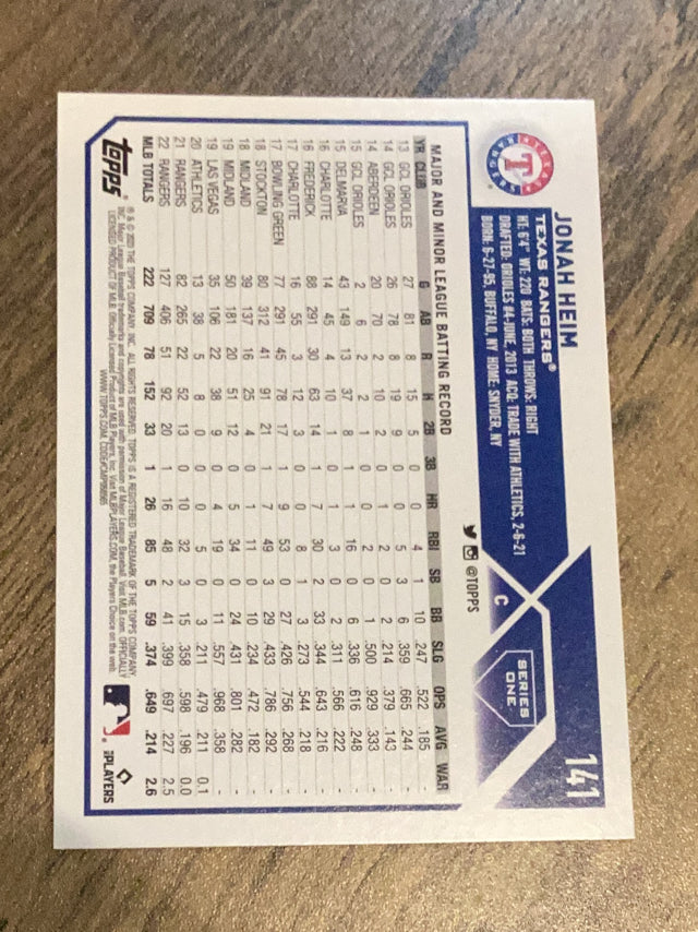 Jonah Heim Texas Rangers MLB 2023 Topps 141 Topps