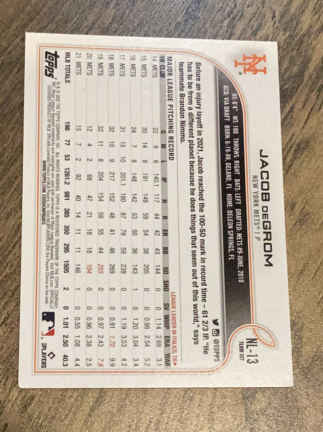 Jacob deGrom New York Mets MLB 2022 Topps National League All-Stars NL-13 Topps
