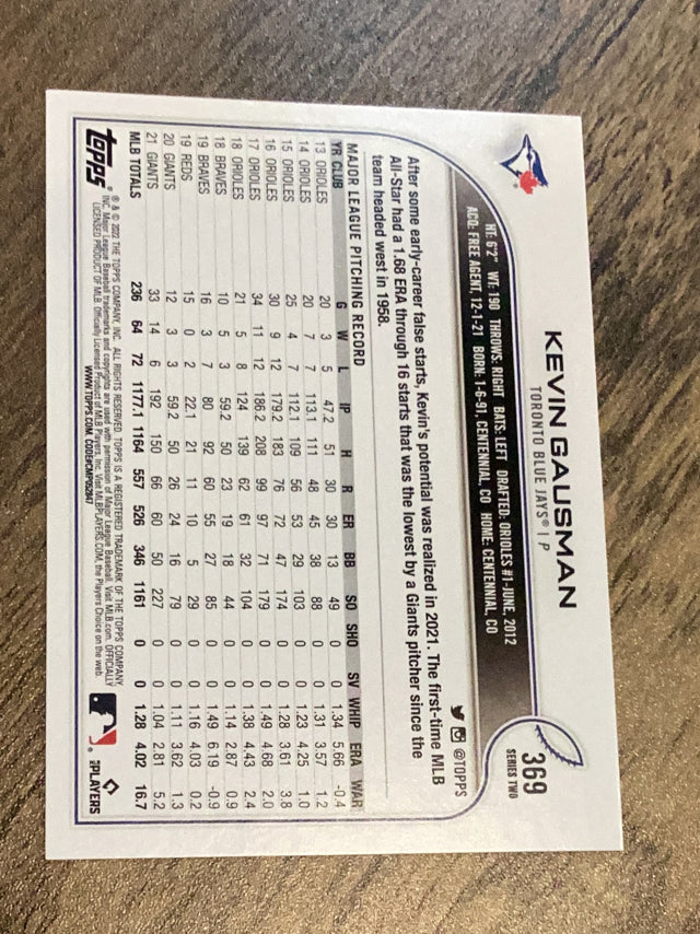 Kevin Gausman Toronto Blue Jays MLB 2022 Topps 369 Topps