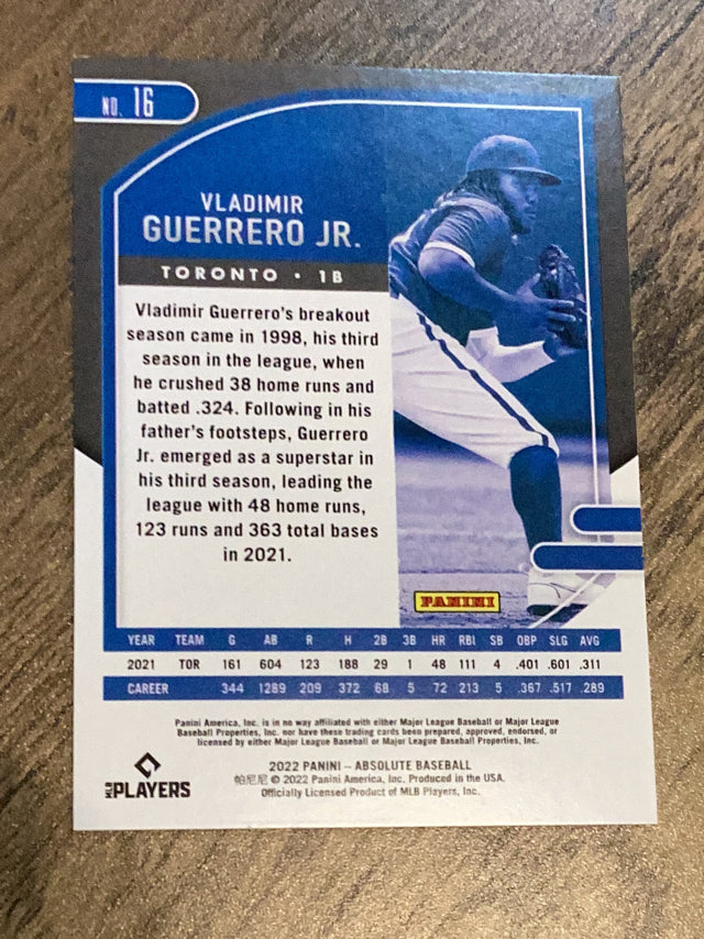 Vladimir Guerrero Jr. Toronto Blue Jays MLB 2022 Panini Absolute 16 Panini