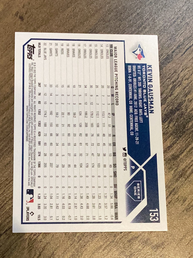 Kevin Gausman Toronto Blue Jays MLB 2023 Topps 153 Topps