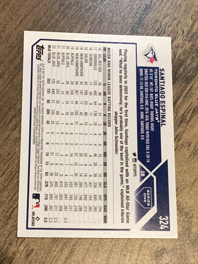 Santiago Espinal Toronto Blue Jays MLB 2023 Topps 324 Topps