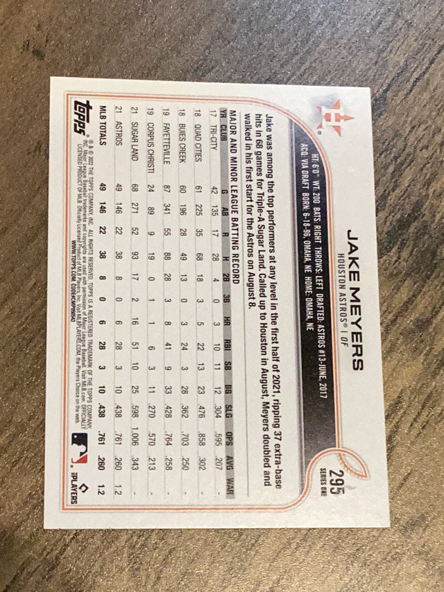 Jake Meyers Houston Astros MLB 2022 Topps 295 RC Topps