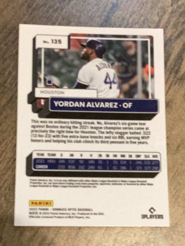 Yordan Alvarez Houston Astros MLB 2022 Donruss Optic 135 Donruss