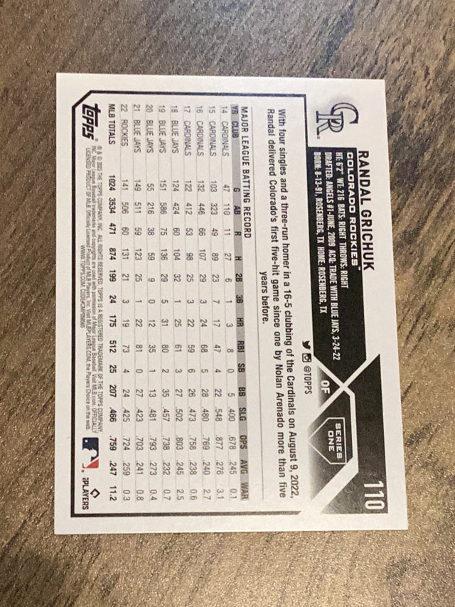 Randal Grichuk Colorado Rockies MLB 2023 Topps 110 Topps