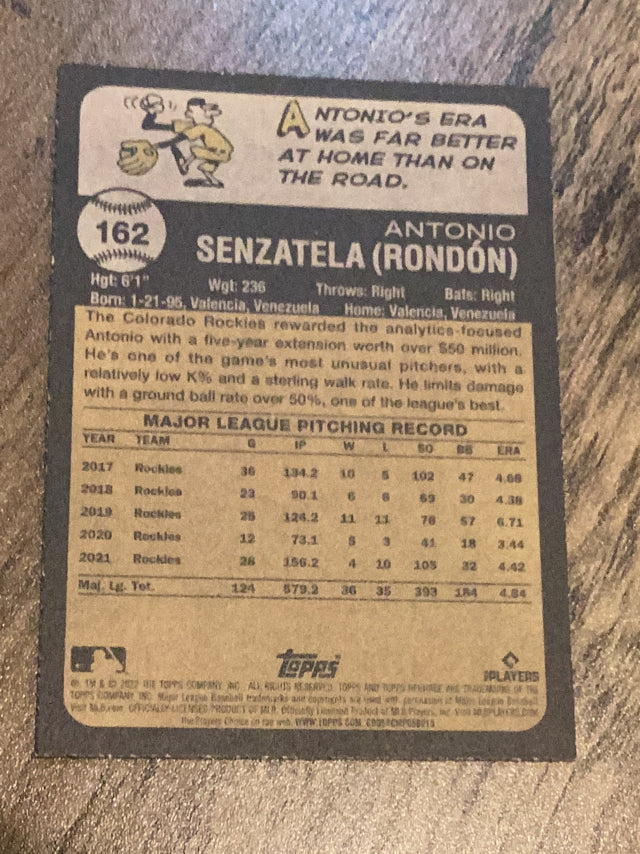 Antonio Senzatela Colorado Rockies MLB 2022 Topps Heritage 162 Topps