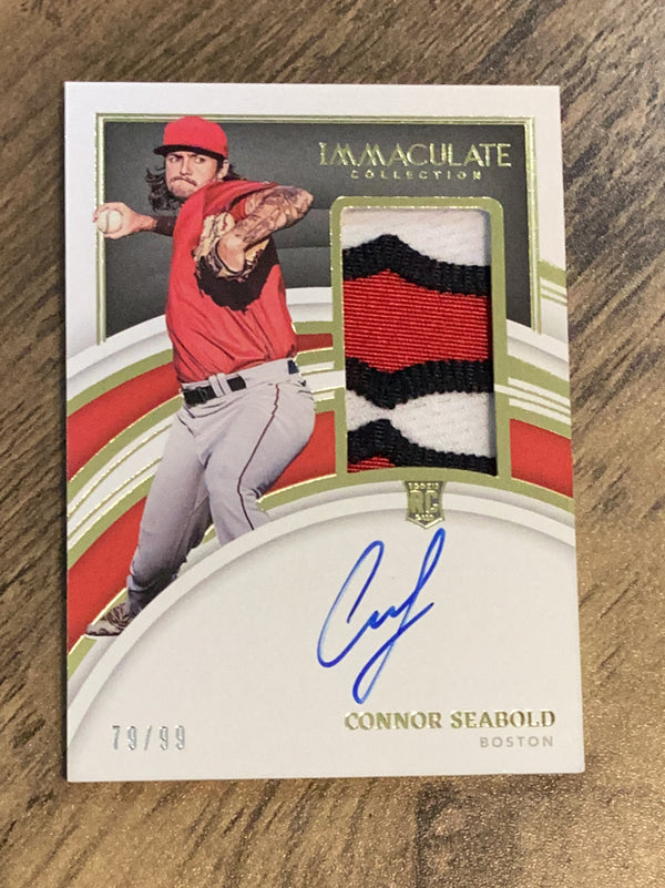 Connor Seabold Boston Red Sox MLB 2022 Panini Immaculate: Rookie Patch Autographs Jersey Number 129 AU, MEM, SN67