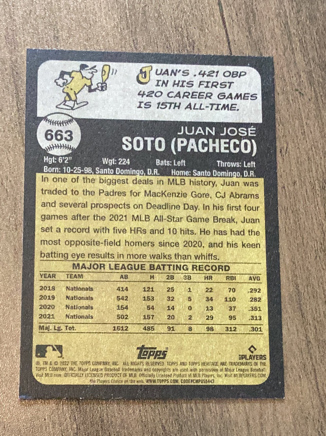 Juan Soto San Diego Padres MLB 2022 Topps Heritage 663 Topps