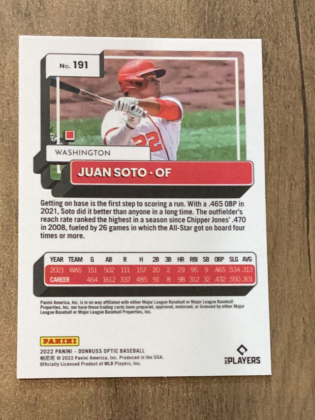 Juan Soto Washington Nationals MLB 2022 Donruss Optic 191 Donruss