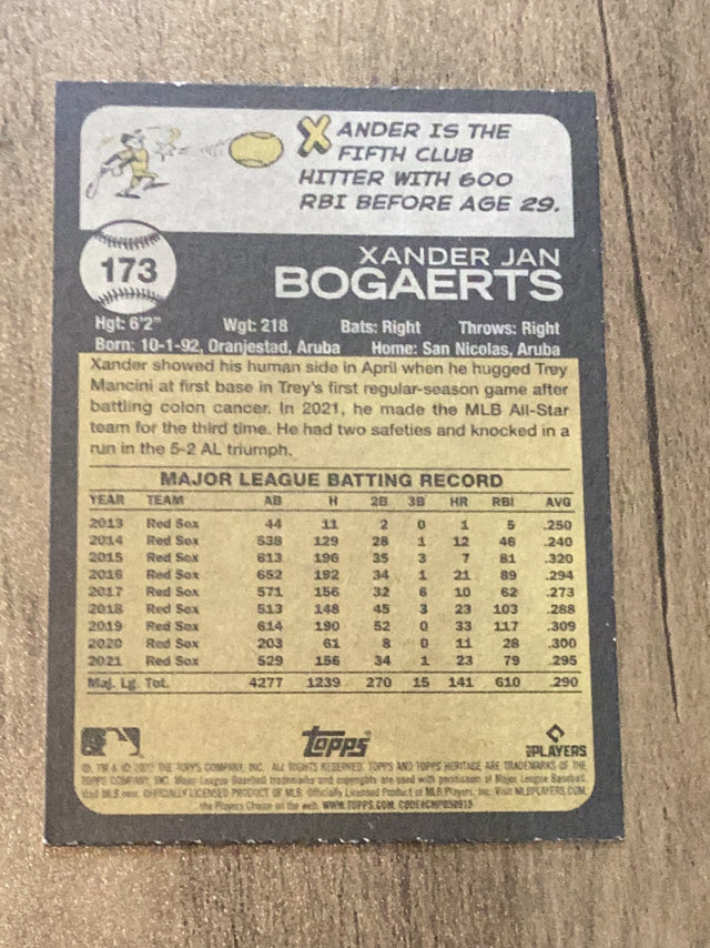 Xander Bogaerts Boston Red Sox MLB 2022 Topps Heritage 173 Topps