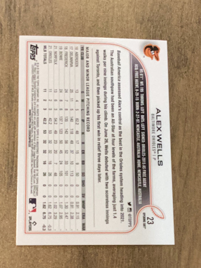 Alex Wells Baltimore Orioles MLB 2022 Topps Opening Day 23 RC Topps