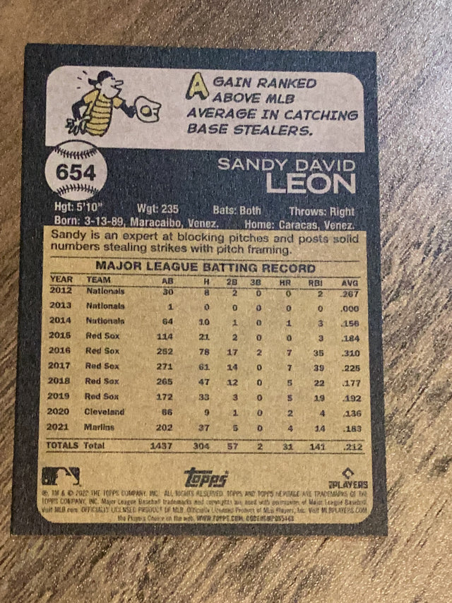 Sandy Leon Miami Marlins MLB 2022 Topps Heritage 654 Topps