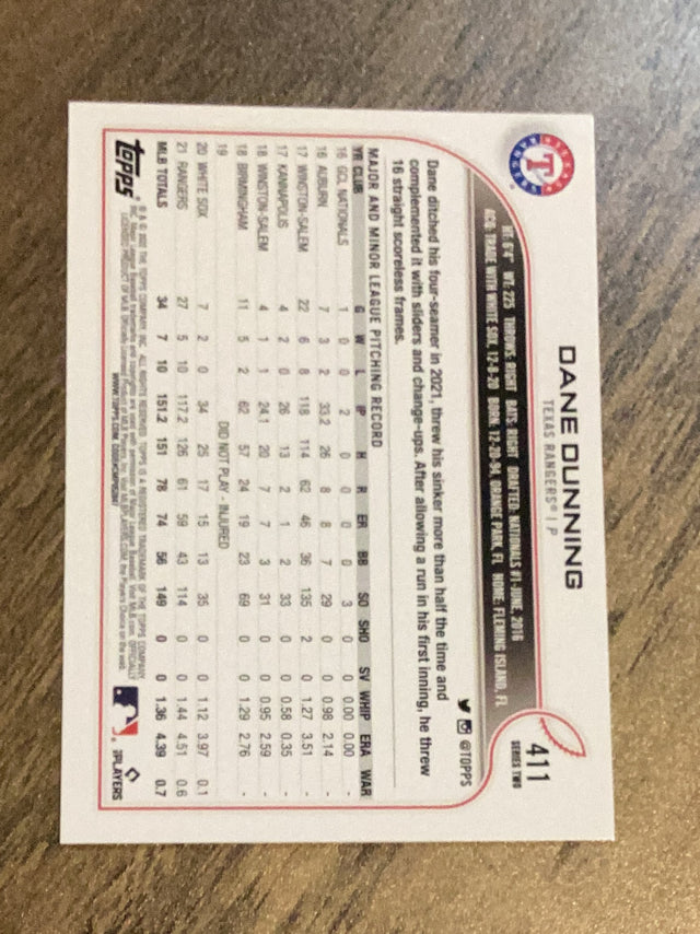 Dane Dunning Texas Rangers MLB 2022 Topps 411 Topps