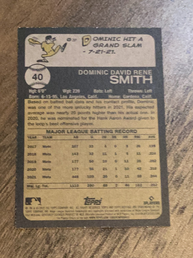 Dominic Smith New York Mets MLB 2022 Topps Heritage 40 Topps