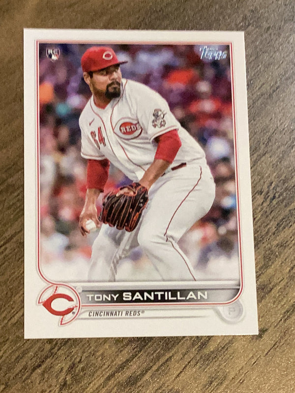 Tony Santillan Cincinnati Reds MLB 2022 Topps 111b RC, VAR\nVAR: Factory set, Large RC logo variation