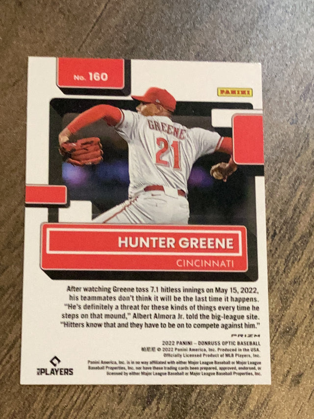 Hunter Greene Cincinnati Reds MLB 2022 Donruss Optic: Lime Green Prizm 160 Donruss
