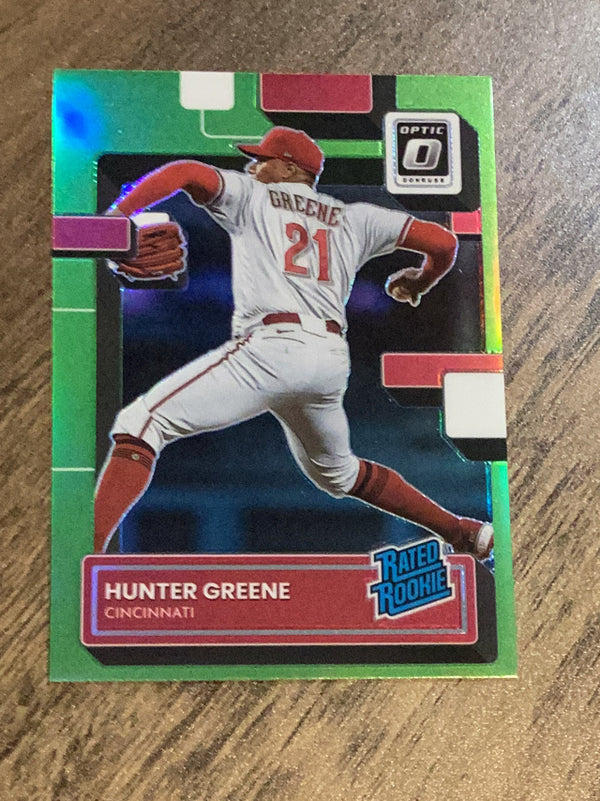 Hunter Greene Cincinnati Reds MLB 2022 Donruss Optic: Lime Green Prizm 160 