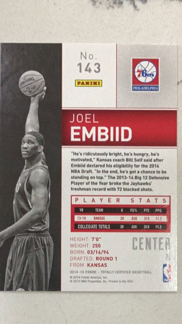 Joel Embiid Philadelphia 76ers NBA 2014-15 Panini Totally Certified 143 RC Panini