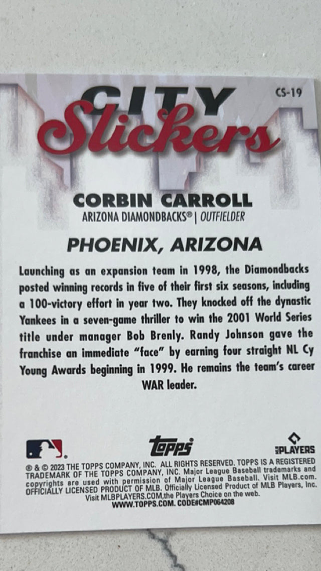 Corbin Carroll Arizona Diamondbacks MLB 2023 Topps Big League: City Slickers CS-19 Topps