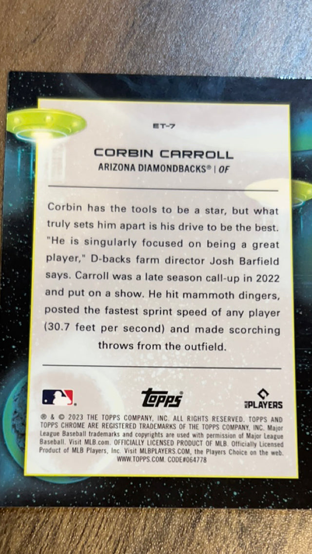 Corbin Carroll Arizona Diamondbacks MLB 2023 Topps Cosmic Chrome - Extraterrestrial Talent ET-7 Topps