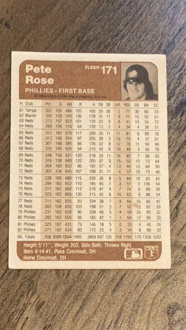 Pete Rose Philadelphia Phillies MLB 1983 Fleer 171 Fleer