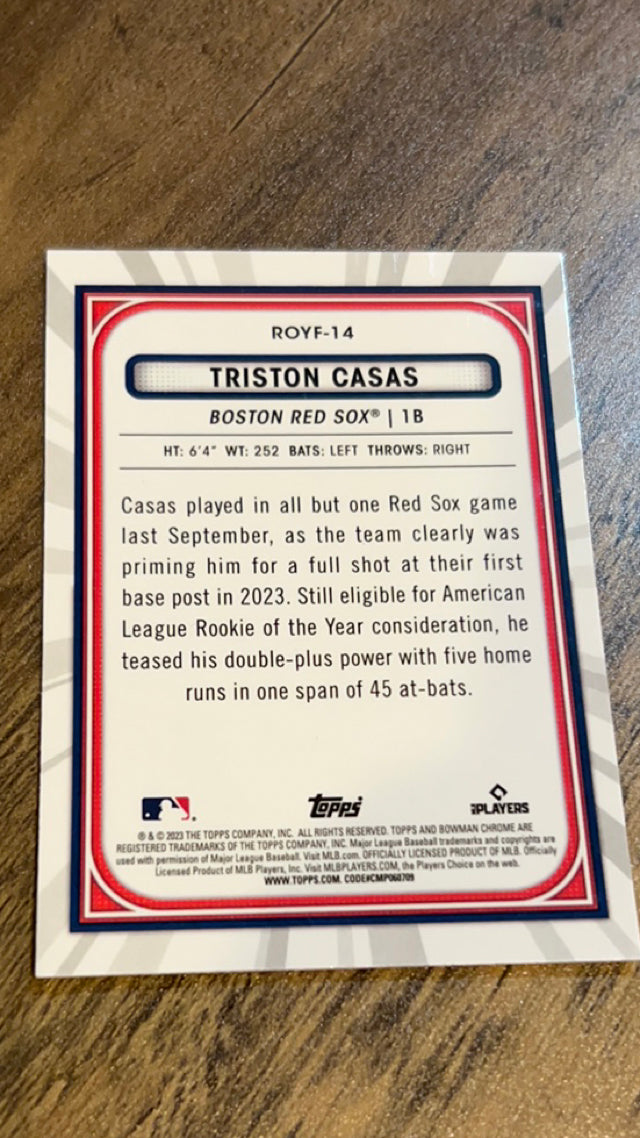 Triston Casas Boston Red Sox MLB 2023 Bowman: Rookie of the Year Favorites ROYF-14 Bowman