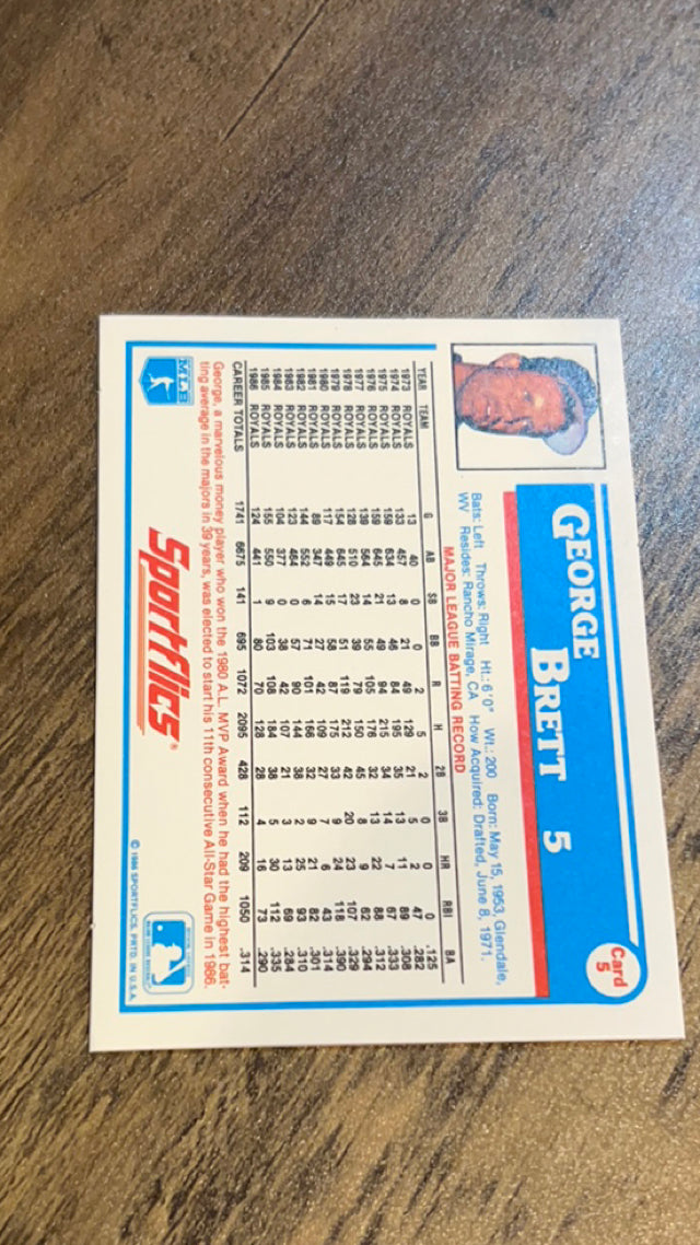 George Brett Kansas City Royals MLB 1987 Sportflics 5 Sportflics