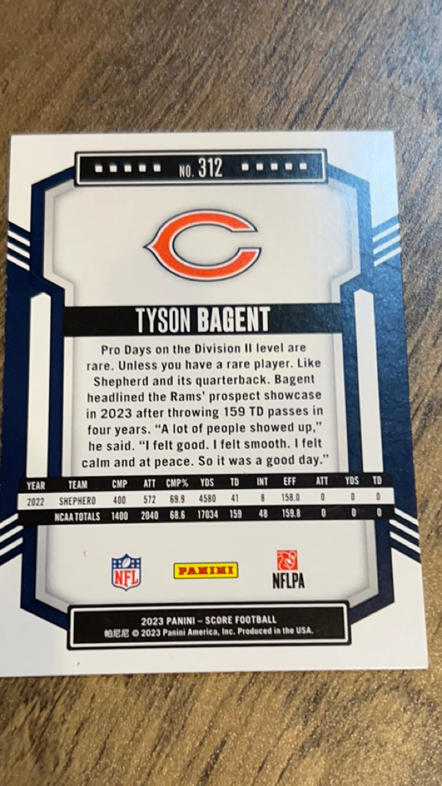 Tyson Bagent Chicago Bears NFL 2023 Score 312 RC Panini