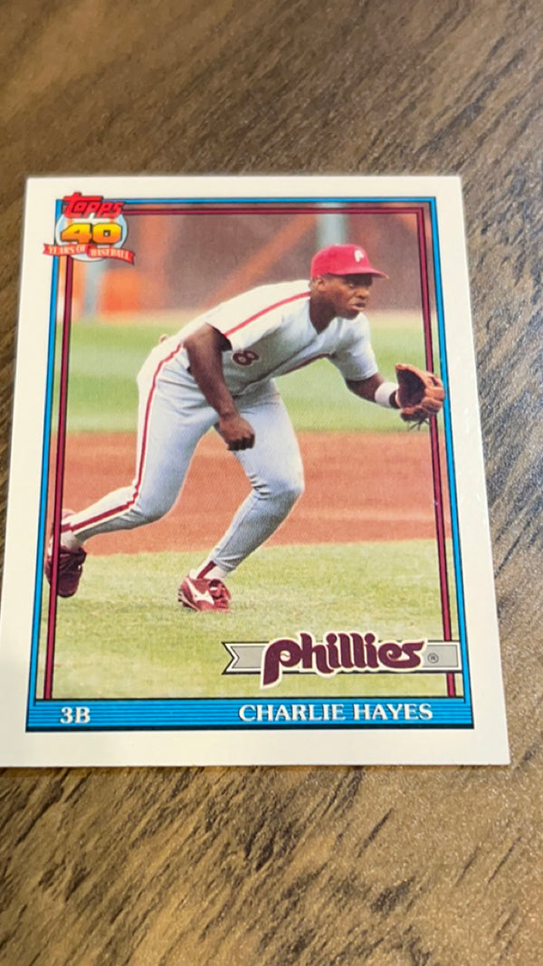 Charlie Hayes VAR
VAR: Dark Topps logo on back;  A* on copyright line Philadelphia Phillies MLB 1991 Topps 312b VAR, Dark Topps logo on back;  A* on copyright line