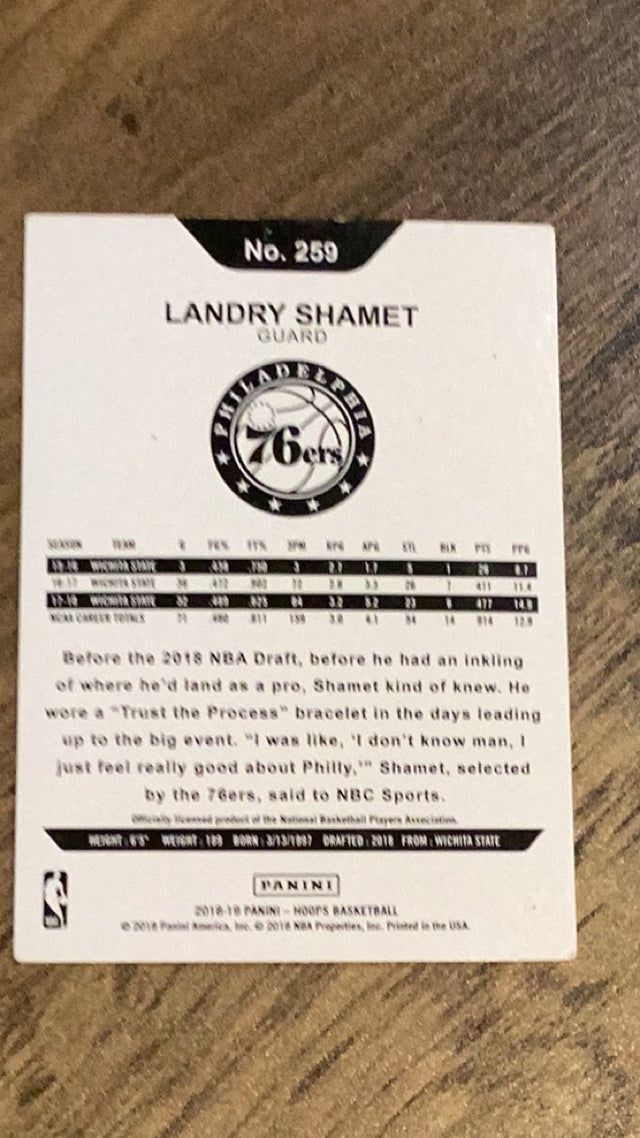 Landry Shamet Philadelphia 76ers NBA 2018-19 Hoops 259 RC Panini