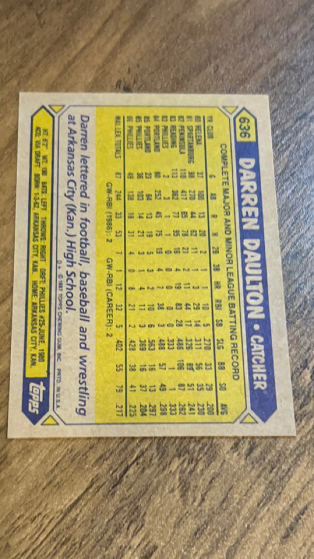 Darren Daulton Philadelphia Phillies MLB 1987 Topps 636 Topps