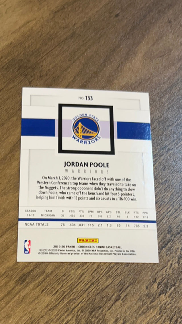 Jordan Poole Golden State Warriors NBA 2019-20 Panini Chronicles 133 RC Panini